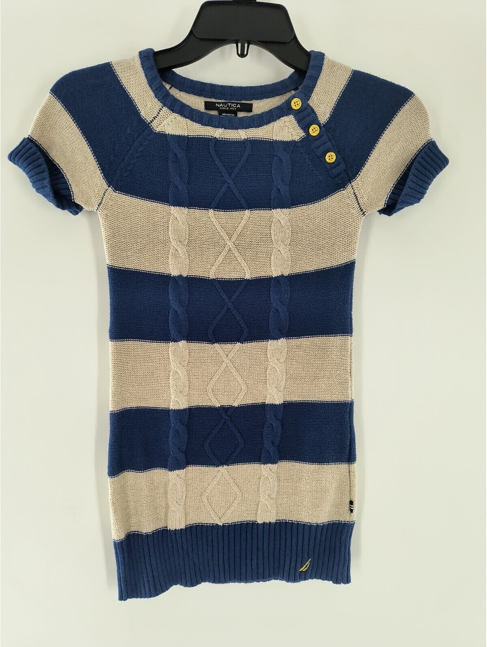 Nautica Women's Juniors Tight Knit Sweater Size M (5) Blue Beige 068
